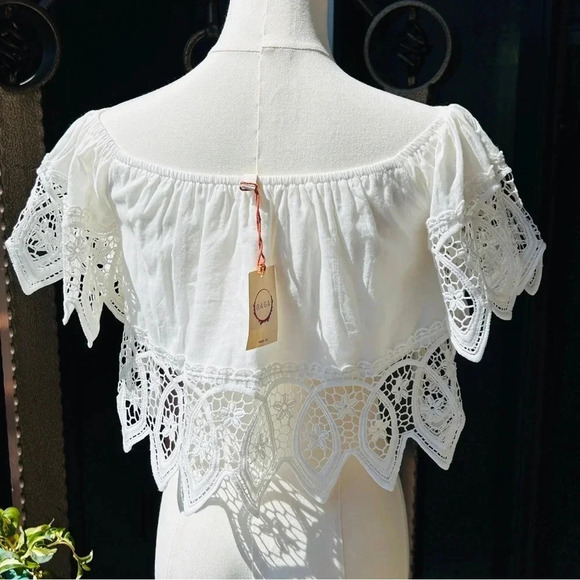 Anthropologie RAGA LA Bohemian Stevie Nicks Style White Flowy Cropped Blouse - Picture 7 of 13